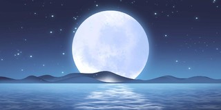 蓝色创意简约中秋节中秋海上倒影月亮展板背景